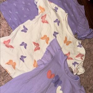 Purple and White Butterfly Print Tops